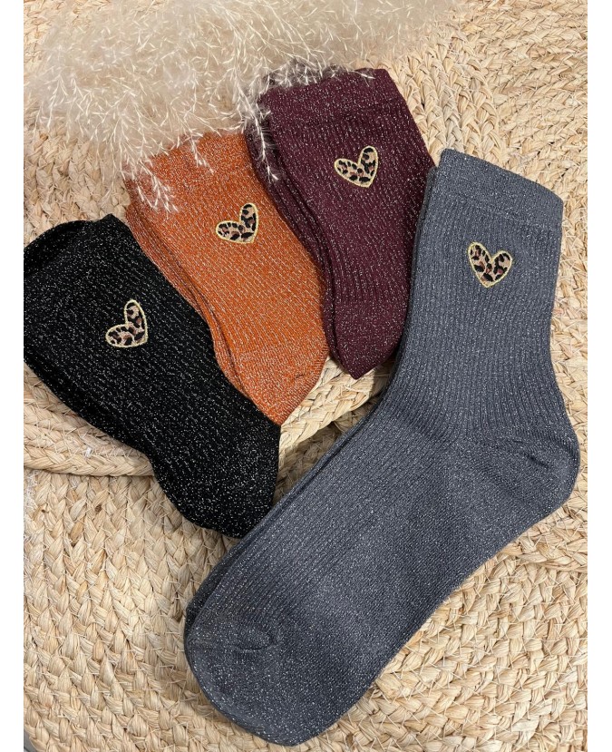 CHAUSSETTES PETITS COEURS LÉOPARD