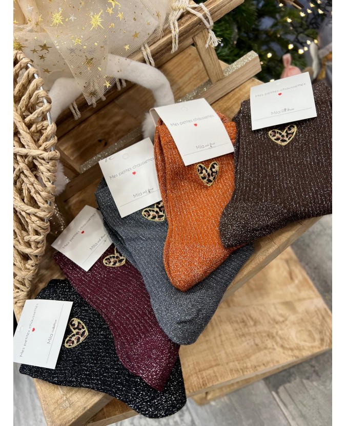 CHAUSSETTES PETITS COEURS LÉOPARD